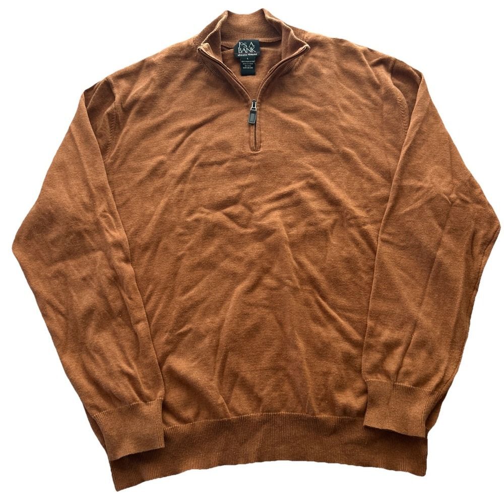 Jos A Bank Signature Collection Men's Large Orange Pima Cotton 1/4 Zip Sweater - Picture 2 of 5
